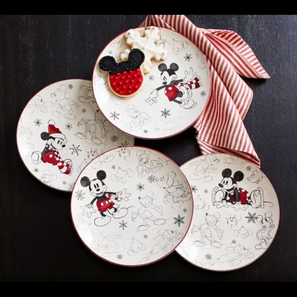 Pottery Barn Disney Mickey Mouse Holiday Stoneware Salad Plates - Set Of 4 - Picture 1 of 17